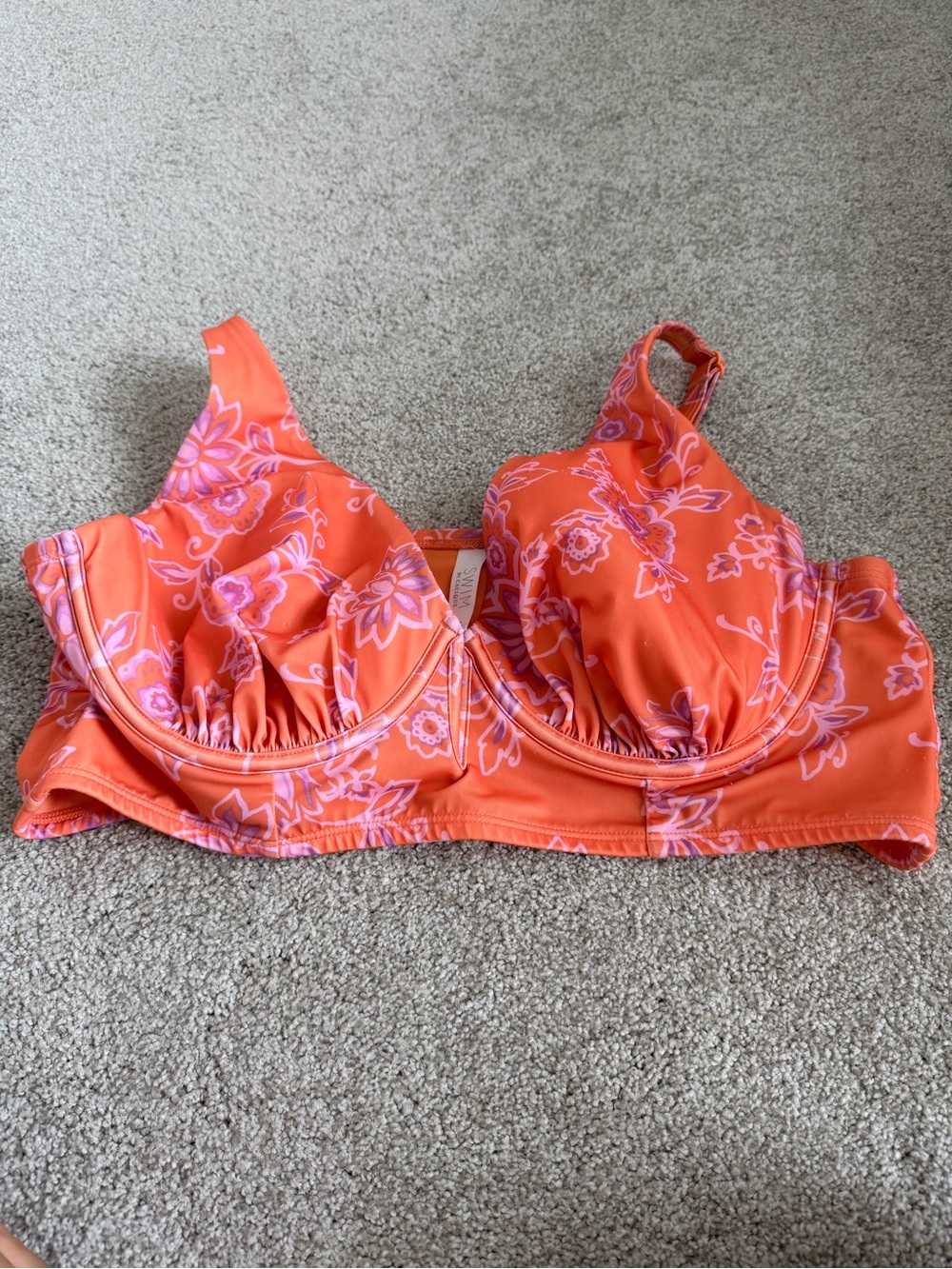 Cacique Orange Bikini Top with Purple Floral Print